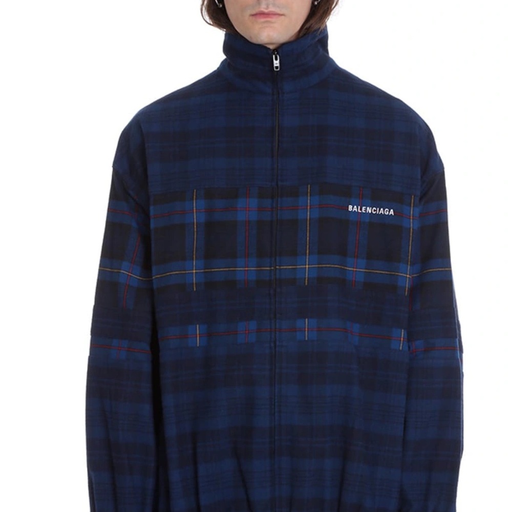 Balenciaga Men's Navy Checkered Jacket